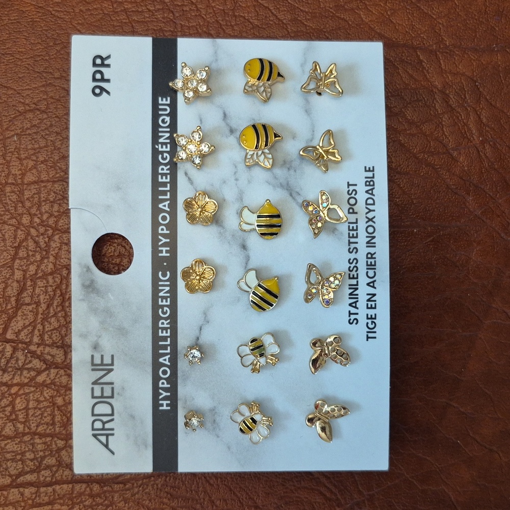 Bees, Butterflies, And Flowers Stud Earrings, New With Tags!